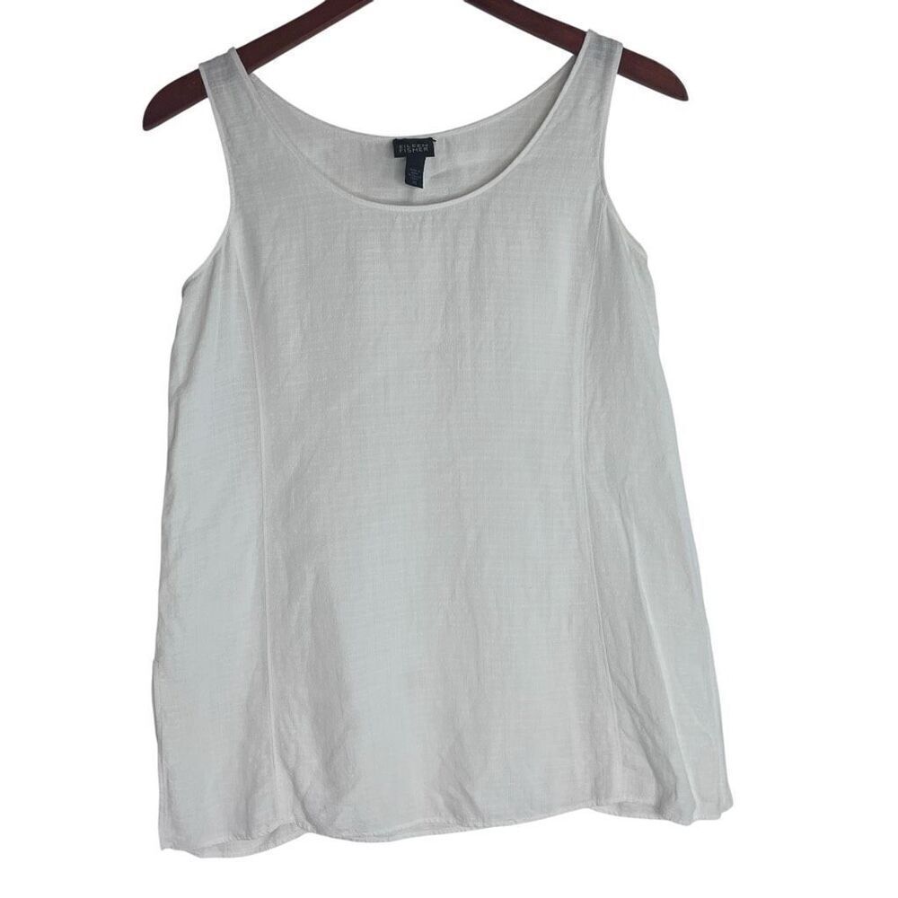 Eileen Fisher Womens Linen Blend Scoop Neck Textured Tank Top White Size XS